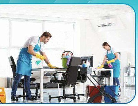 Cleaners maintaining common areas of a housing complex